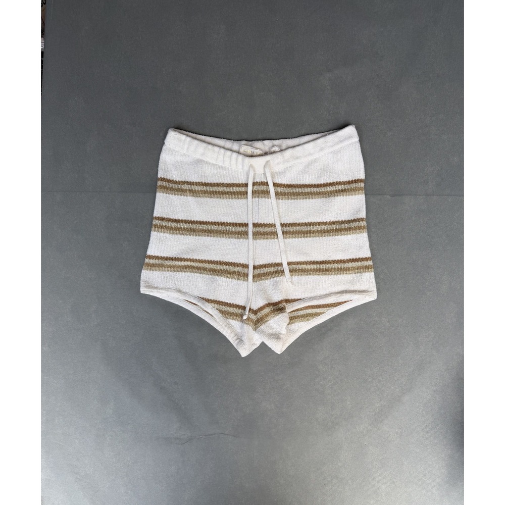 Jens Pirate Booty White Gold Metallic Striped Knit Lounge Shorts Size M/L